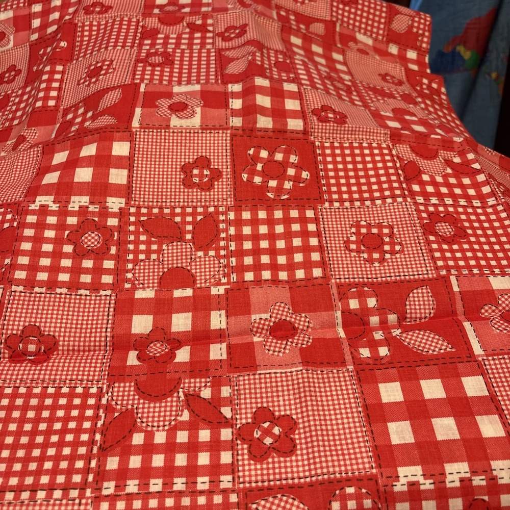Red & Red Gingham Cotton Fabric 1 .26 yard x 44" Plus Piece Vintage